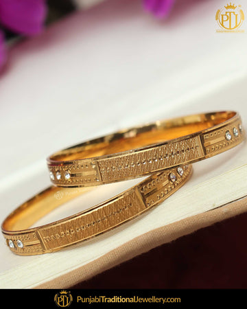 Gold Finished Karra Bangles (Pair)| Punjabi Traditional Jewellery Exclusive